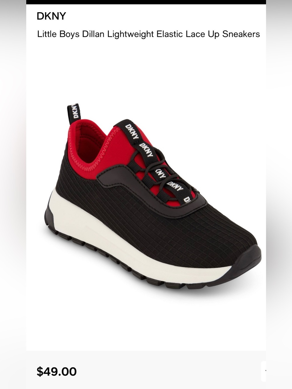 DKNY Kids Black and Red Slip-On Athletic Sneakers